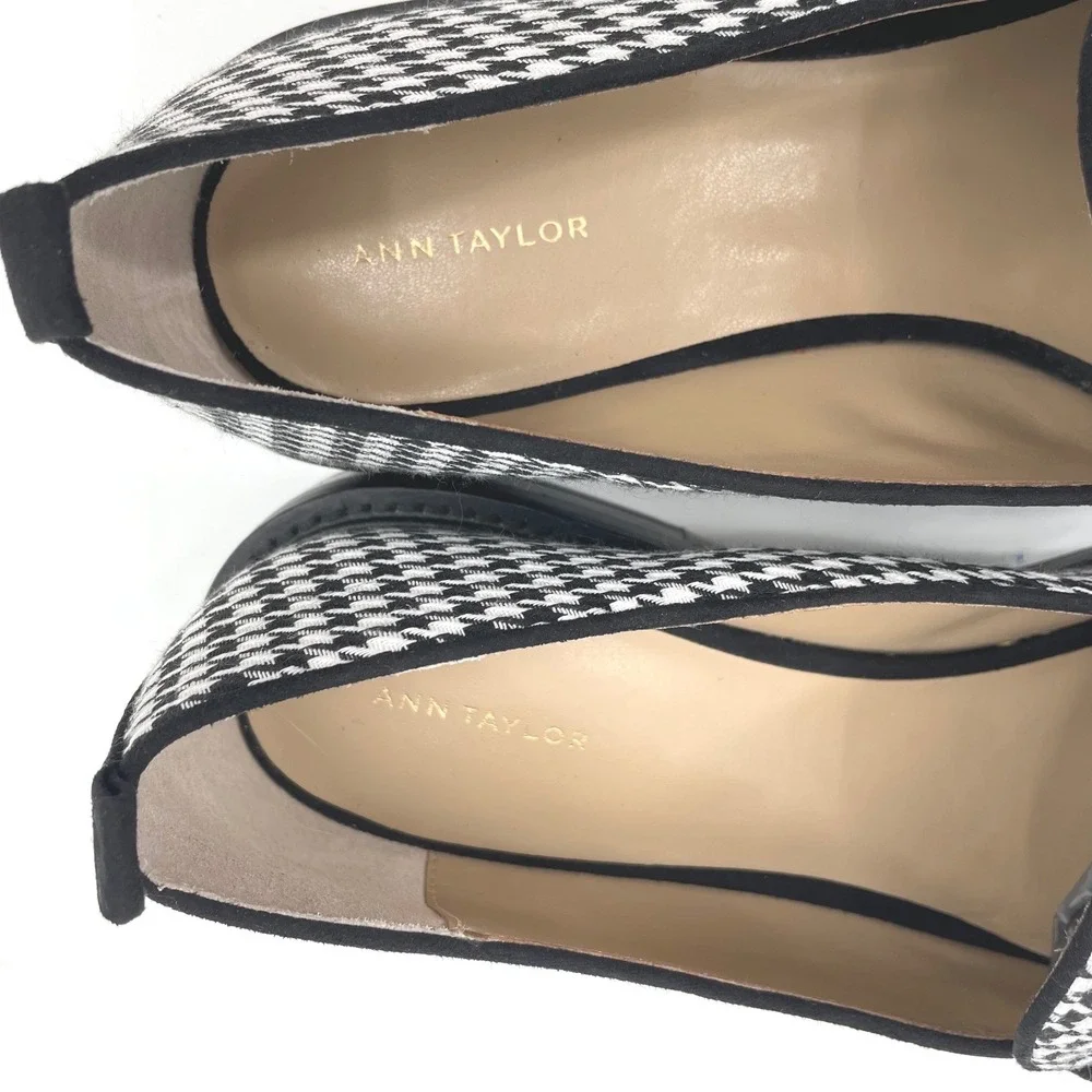 Ann Taylor Houndstooth Loafers Flats Size‎ 10M Black White Woven Fabric PRISTINE